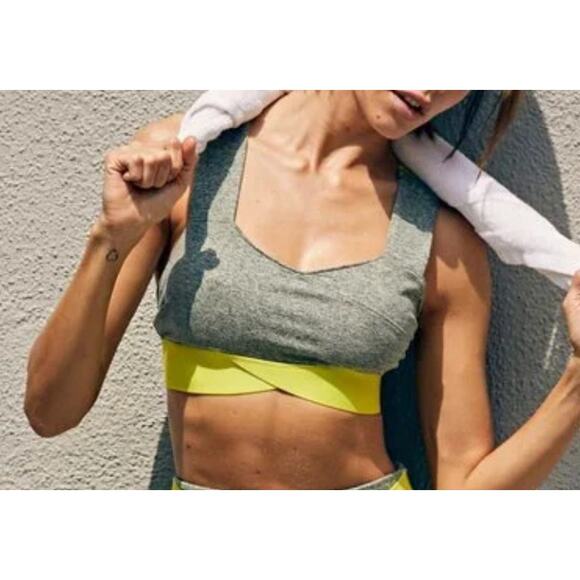 Free People Other - Free People FP Movement Just Breathe Bra Colorblock Heather Olive & Yellow MED